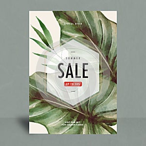 Summer sale with leaf tropical design