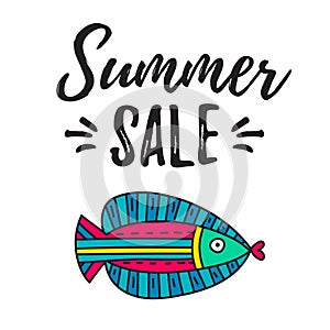 Summer sale lettering with fish illustration