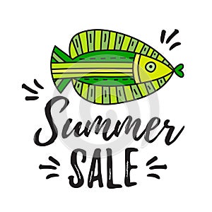 Summer sale lettering with fish illustration