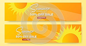 Summer sale offer banner promotion with sunset sun light