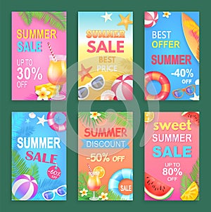 Summer Sale Offers Posters Set Vector Illustration