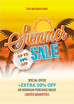 Summer sale, poster, banner or flyer design.