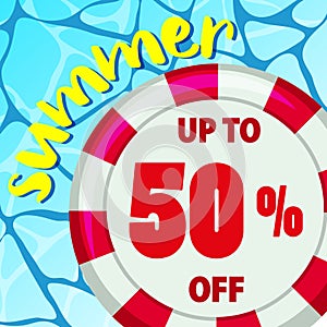 Summer sale poster design with round float on water