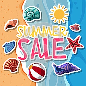 Summer sale poster template with sea animals and ocean