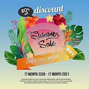 Summer Sale Poster with tropical nature foliage