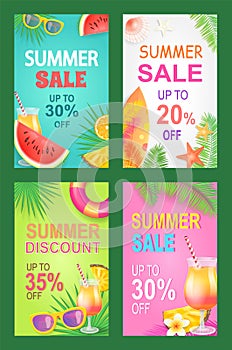 Summer Sale Posters Set Offer Vector Illustration