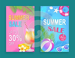 Summer Sale Reduction Set Vector Illustration