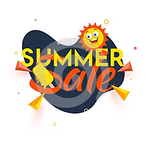 Summer Sale Season, Poster, Banner or Flyer Design with Happy Sun, Melting Ice Cream and Space for Your Message.