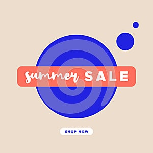 Summer sale. Shop now button. For social media post, promotional banner or advertising. Vector illustration, flat design