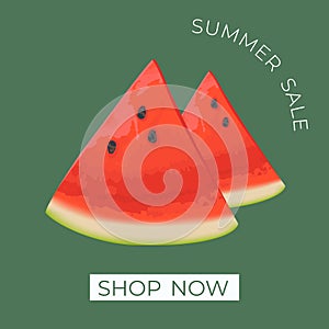 Summer sale square banner , template for social media, ads. Vector Summer sale banner in modern design with watermelon slices.