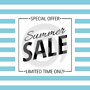 Summer sale square blue white stripes background vector