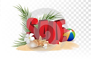 Summer sale text and beach  elements promotion  shopping,Summer promo web banner template background vector 3D style