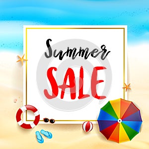 Summer sale titile on white rectangle over Abstract background