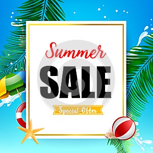 Summer sale titile on white rectangle over Abstract background