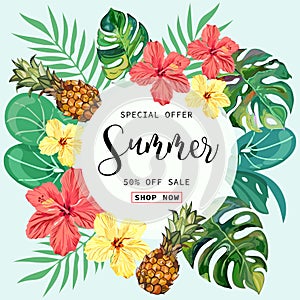 Summer Sale tropical Banner Background.