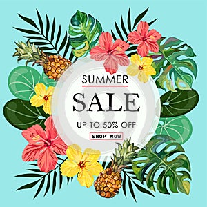 Summer Sale tropical Banner Background.