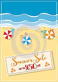 Summer sale with umbrellas and starfishes poster