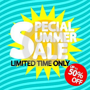 Summer Sale up to 50% off, poster design template, final season offer, discount banner, vector illustration