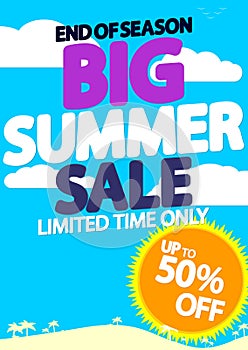 Summer Sale up to 50% off, poster design template, final season offer, discount banner, vector illustration