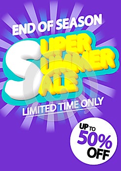 Summer Sale up to 50% off, poster design template, final season offer, discount banner, vector illustration