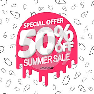 Summer Sale up to 50% off, poster design template, special season offer, discount banner, vector illustration