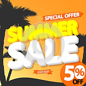 Summer Sale up to 50% off, poster design template, special season offer, discount banner, vector illustration