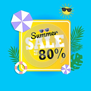 Summer Sale up to 80% background. 2 purple umbrella.