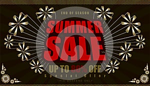 Summer sale up to 80% end of year special offer. vintage retro element firework explode from center. vector illustration eps10