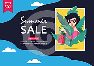 Summer sale. Up to 50% off Big Sale Sidebar Banner, Poster, Sticker, Badge Advertising Promotion with Price Tag Label Element &