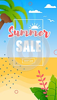 Summer Sale or Vacation Promo Flat Cartoon Flyer