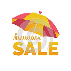 Summer sale vector background. Season discount illustration. Special offer banner with sun umbrella.