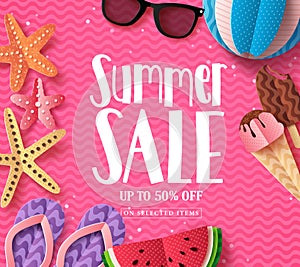 Summer sale vector background template with paper cut beach elements