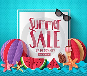 Summer sale vector banner template with white space for text