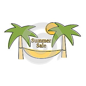 Summer sale vector logo illustration with palm trees and hammock