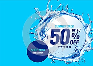 Summer sale with water waves circle