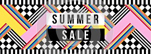 Summer sale web banner in colorful retro style