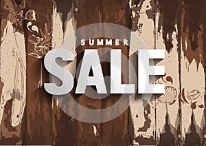 Summer Sale Wooden Background Vector