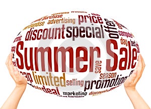 Summer sale word cloud hand sphere concept