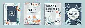 Summer sales cover brochure set in flat design. Poster templates with seasonal shopping clearance and discount offer cards with