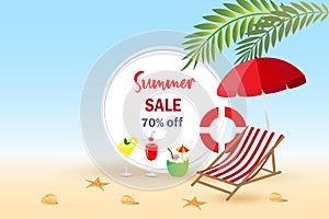 Summer sales discount promotion on beach. Online shopping, marketing campaign banner, web template and adverstising