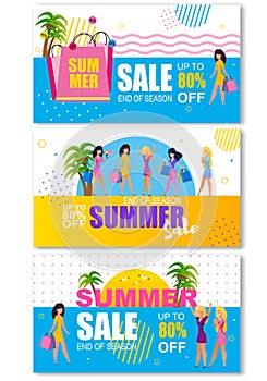 Summer Sales Header Banners Set for Woman Shopping