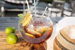 Summer sangria punch with fruits