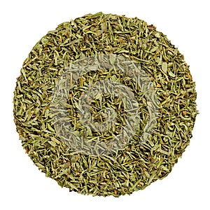 Dried savory, herb circle from above, over white photo