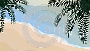 Silhouette coconut palm trees on beach at sunset. Vintage tone. Vector of Palm Trees on and Island at Sunset