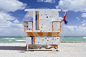 Summer scene with a lifeguard house in Miami Beach