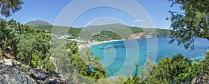 Summer scene - Olive trees and Lichnos beach near Parga, Greece - Ionian Sea - Panorama
