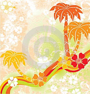 Summer scene, palms, vector