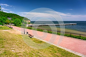 Summer scenery of the Baltic Sea at the pier in Gdynia Orlowo, Poland