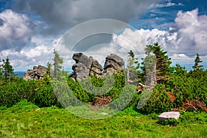 Summer scenery of the trail on Mount Szrenica in the Karkonosze Mountains, Poland