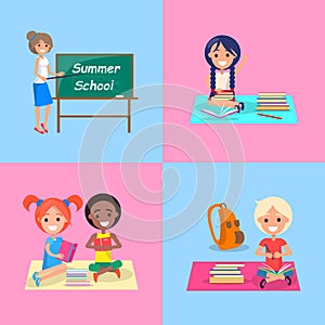 Summer School Set of Posters with Kids and Teach